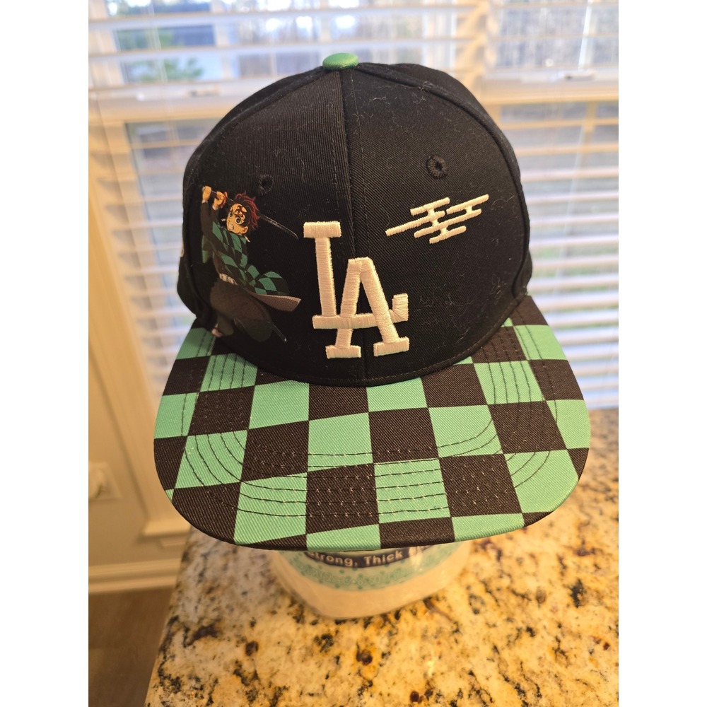 Demon Slayer Dodgers Anime Snapback Hat Black Green LA Logo‎ Tanjiro